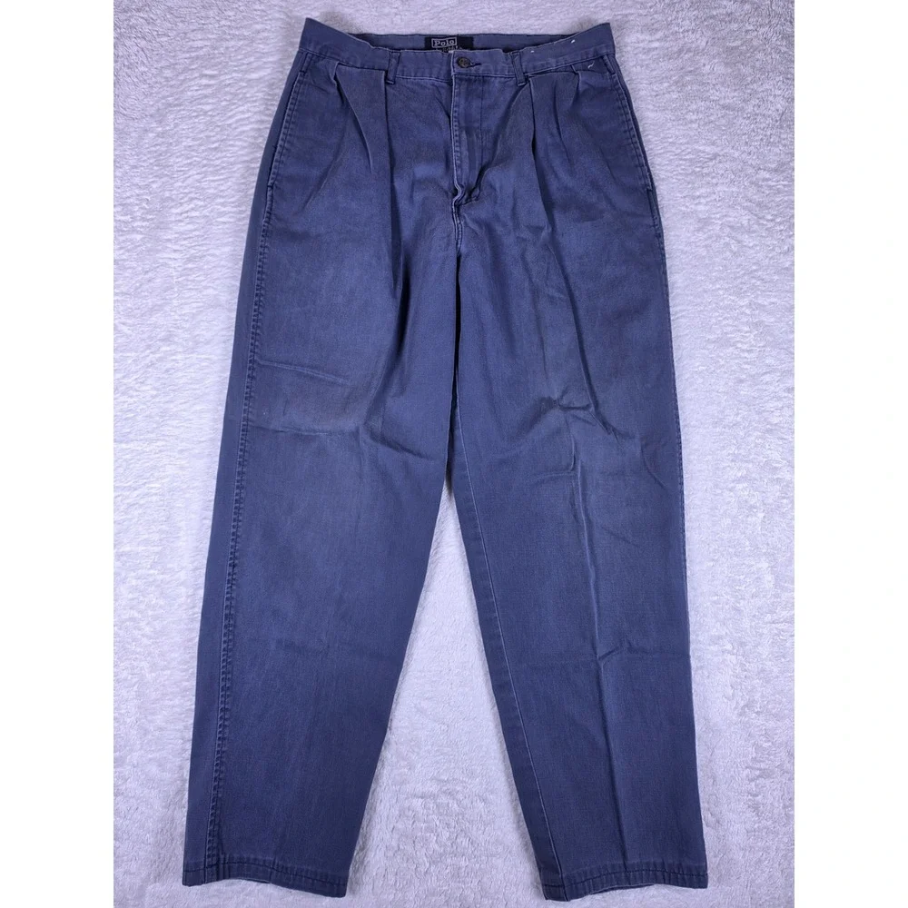Polo Ralph Lauren Andrew Chino Mens 29/28 Blue Double Pleated Front Cttn Trouser